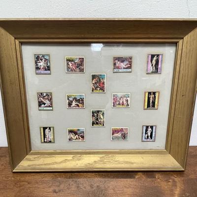 Framed and Mounted Paraguay Stamp Collection - Art Painting - Nude Women