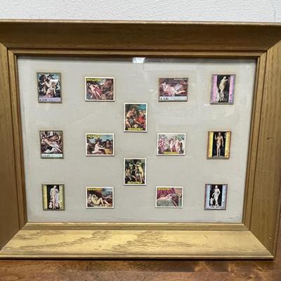 Framed and Mounted Paraguay Stamp Collection - Art Painting - Nude Women