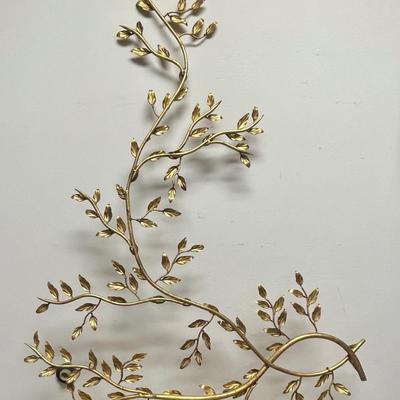 MCM Wall Art: Gold Metal Tree Branches with Leaves Sculpture
