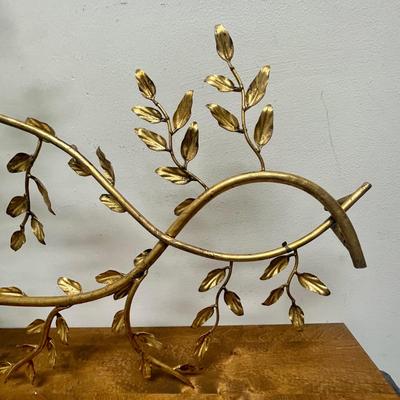MCM Wall Art: Gold Metal Tree Branches with Leaves Sculpture