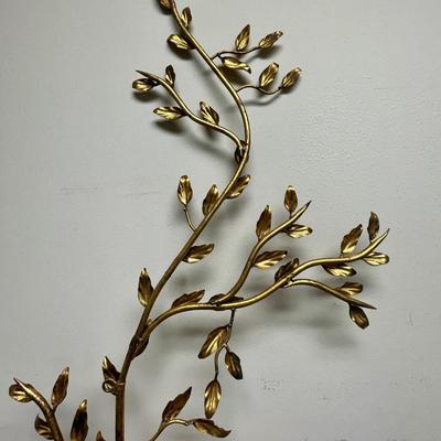 MCM Wall Art: Gold Metal Tree Branches with Leaves Sculpture