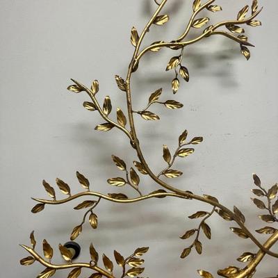 MCM Wall Art: Gold Metal Tree Branches with Leaves Sculpture
