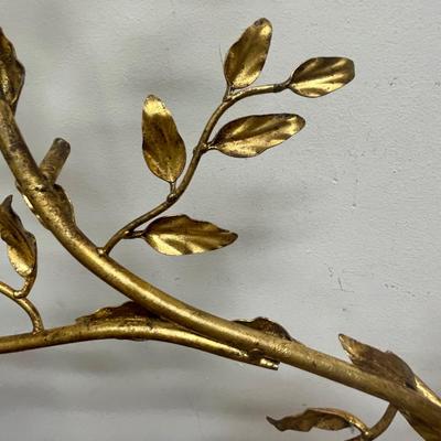 MCM Wall Art: Gold Metal Tree Branches with Leaves Sculpture