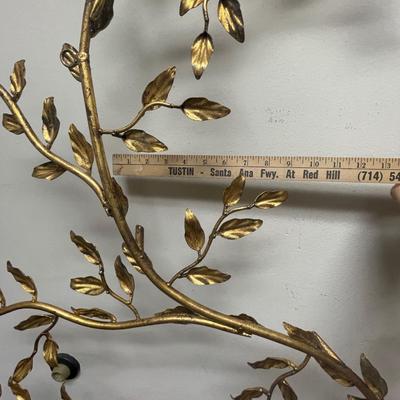 MCM Wall Art: Gold Metal Tree Branches with Leaves Sculpture