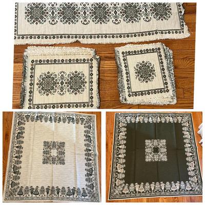 Vintage Austrian Halltex Woven Reversible Folk Lot - Tablecloths, Runners, Napkins, Placemats