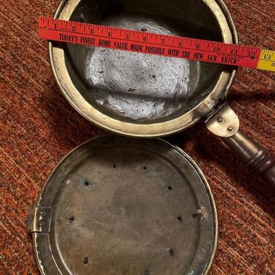 3’ long wooden handle copper bed warmer