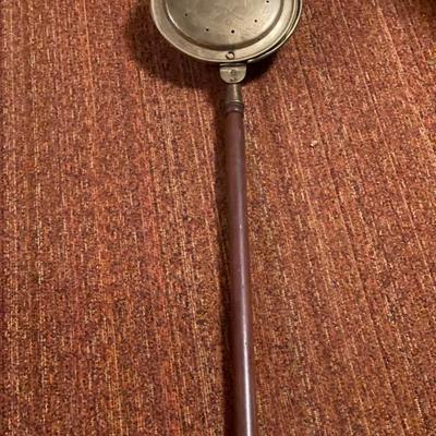 3’ long wooden handle copper bed warmer