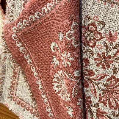 Vintage Austrian Halltex Woven Reversible Folk Tablecloth & Napkins