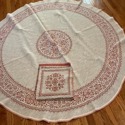 Vintage Austrian Halltex Woven Reversible Folk Tablecloth & Napkins
