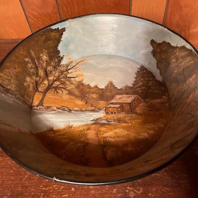 M. swan painted metal bowl