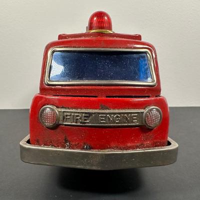 LOT 9L: Vintage 1950s Buddy L Toy Flatbed Truck & Tin Battery Operated Chemical Fire Engine