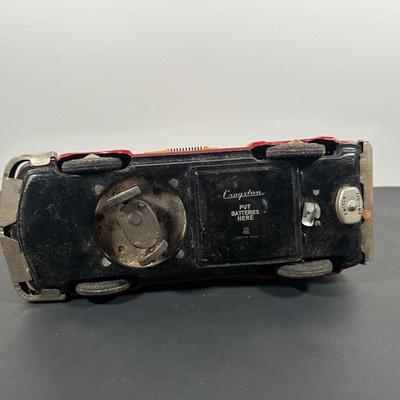 LOT 9L: Vintage 1950s Buddy L Toy Flatbed Truck & Tin Battery Operated Chemical Fire Engine