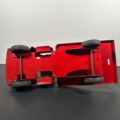 LOT 9L: Vintage 1950s Buddy L Toy Flatbed Truck & Tin Battery Operated Chemical Fire Engine