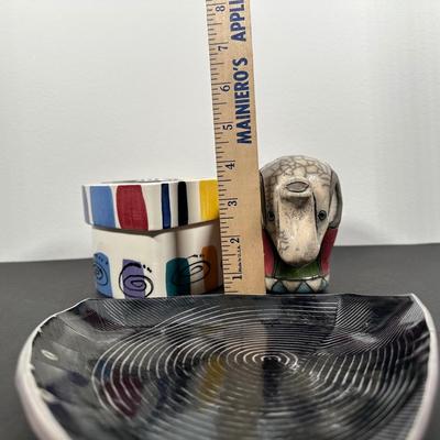 LOT 11L: Vintage Murano Art Glass Candy Dish, Signed Paper Weights & More