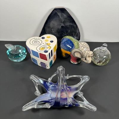 LOT 11L: Vintage Murano Art Glass Candy Dish, Signed Paper Weights & More