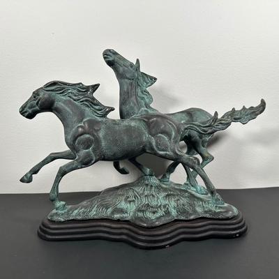 LOT 12L: Vintage Bronze Running Horses Statue