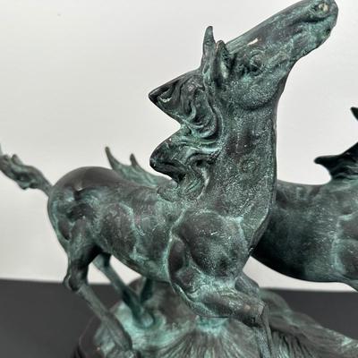 LOT 12L: Vintage Bronze Running Horses Statue