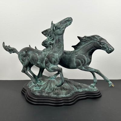 LOT 12L: Vintage Bronze Running Horses Statue