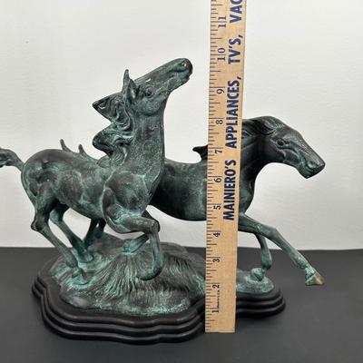 LOT 12L: Vintage Bronze Running Horses Statue