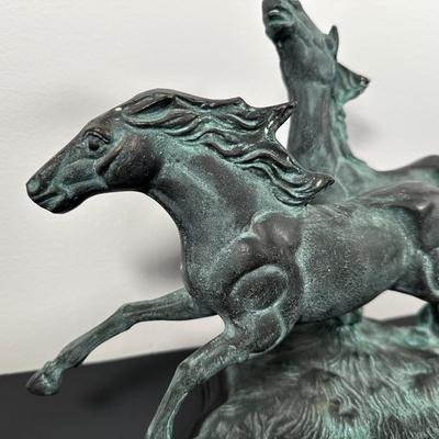 LOT 12L: Vintage Bronze Running Horses Statue