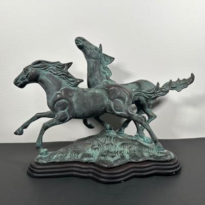 LOT 12L: Vintage Bronze Running Horses Statue