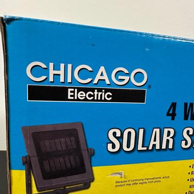 LOT 13L: 2 Chicago Electric Solar Shed Lights & 2 Amazon Basics Electric Keypad Deadbolts - NIP