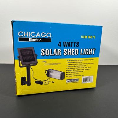 LOT 13L: 2 Chicago Electric Solar Shed Lights & 2 Amazon Basics Electric Keypad Deadbolts - NIP