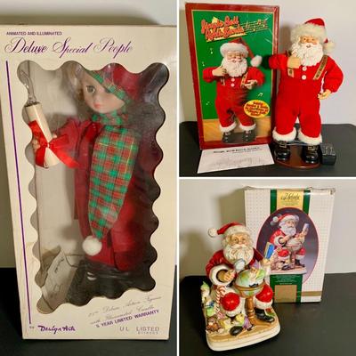 LOT 20 L: "Animated & Illuminated Deluxe Special People" by Design Arts, "Rock Santa" Edition #1, & 1990...