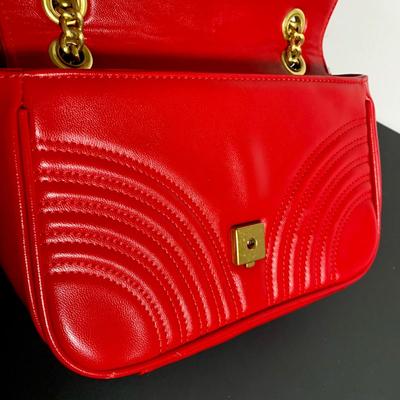 LOT 21 L: Gucci Red Marmont Matelase Shoulder Bag in Hibiscus Red Calfskin Leather w/ Suede Interior
