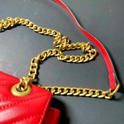 LOT 21 L: Gucci Red Marmont Matelase Shoulder Bag in Hibiscus Red Calfskin Leather w/ Suede Interior