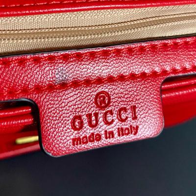 LOT 21 L: Gucci Red Marmont Matelase Shoulder Bag in Hibiscus Red Calfskin Leather w/ Suede Interior