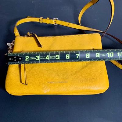 LOT 22 L: Valentina Italian Leather Card Wallet, Koba Pink Leather Cross Body Phone Bag, & Vince Camuto Canary Yellow Pebbled Leather...