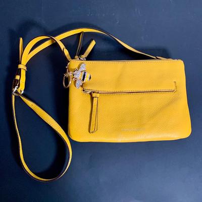 LOT 22 L: Valentina Italian Leather Card Wallet, Koba Pink Leather Cross Body Phone Bag, & Vince Camuto Canary Yellow Pebbled Leather...