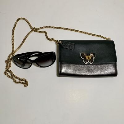 LOT 24 L: Coach Black Sunglasses "Molly" S470 & Marlow Turnlock Chain Crossbody Bag