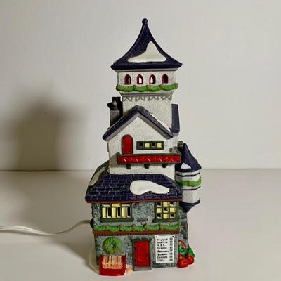 LOT 25 L: St. Nicholas Square Illuminated 2009 "Ryan's Bicycle Shop", 2010 "The Coffee Grounds", Department 56...