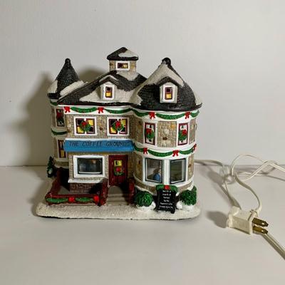 LOT 25 L: St. Nicholas Square Illuminated 2009 "Ryan's Bicycle Shop", 2010 "The Coffee Grounds", Department 56...