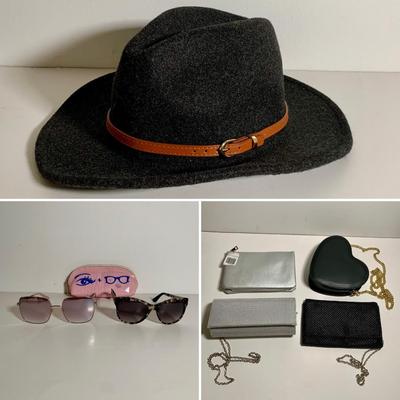 LOT 27 L: Kate Spade "Harlee" Pink Sunglasses, INC Black Bead Bag, NWT Indigo Soul Silver Bag, & More