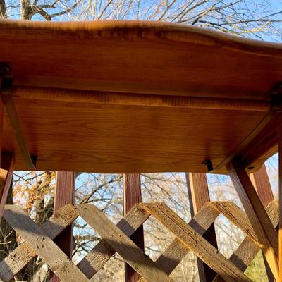 LOT 30 L: Set of 4 Vintage Solid Oak Wood Folding TV Tray Tables w/ Stand