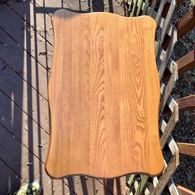 LOT 30 L: Set of 4 Vintage Solid Oak Wood Folding TV Tray Tables w/ Stand