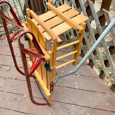 LOT 33 L: Vintage Paris Sno-Flake Wooden Children's Sled w/ Aluminium Handle