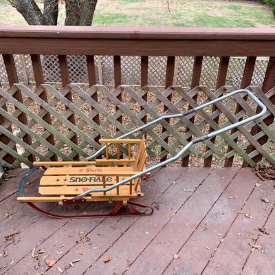 LOT 33 L: Vintage Paris Sno-Flake Wooden Children's Sled w/ Aluminium Handle