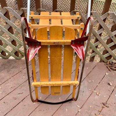 LOT 33 L: Vintage Paris Sno-Flake Wooden Children's Sled w/ Aluminium Handle