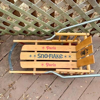 LOT 33 L: Vintage Paris Sno-Flake Wooden Children's Sled w/ Aluminium Handle