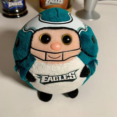 LOT 38 L: NFL Philadelphia Eagles Collection: Glass & Plastic Drinking Glasses, Hand Painted Sugar Skull, Glitter Lamp, & More