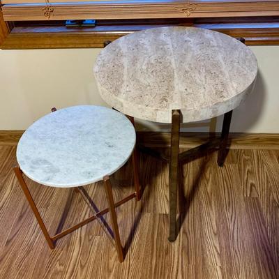 LOT 39 L: Set of 2 Circular Marble Top Tables w/ Metal Bases