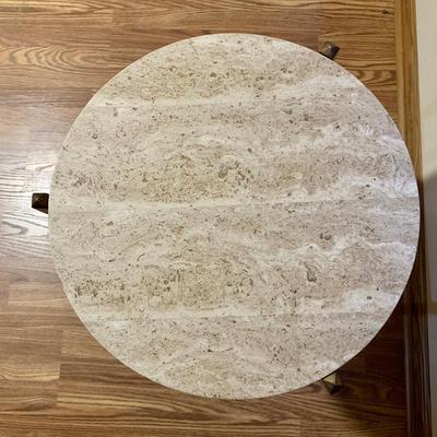 LOT 39 L: Set of 2 Circular Marble Top Tables w/ Metal Bases