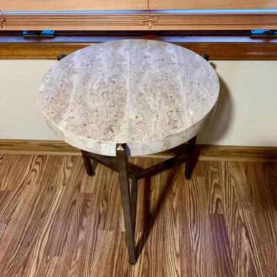 LOT 39 L: Set of 2 Circular Marble Top Tables w/ Metal Bases