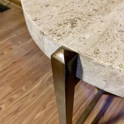 LOT 39 L: Set of 2 Circular Marble Top Tables w/ Metal Bases