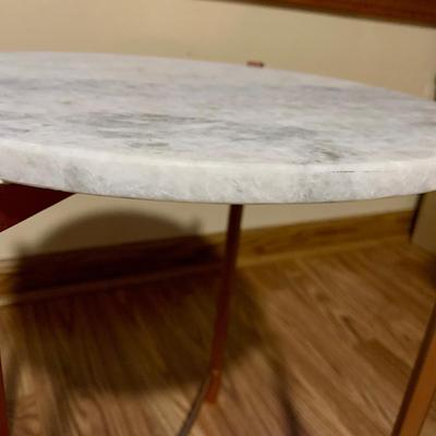 LOT 39 L: Set of 2 Circular Marble Top Tables w/ Metal Bases
