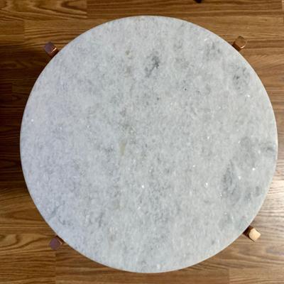 LOT 39 L: Set of 2 Circular Marble Top Tables w/ Metal Bases